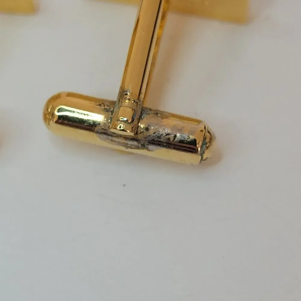 Mario Valentino MV Gold Black Red Tone Rectangle Logo Cufflinks Designer Retro